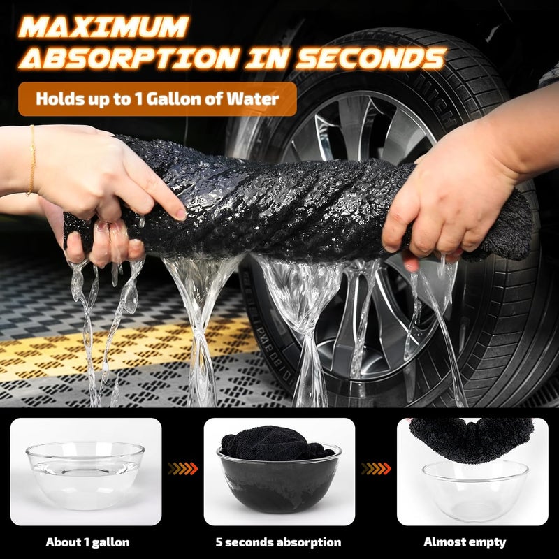 SMINDER 2-Pack 1200 GSM Car Drying Towels – Microfiber Towels for Cars (36" x 24"), Ultra-Absorbent, Streak-Free, Scratch-Free, No Water Spots, Double-Twist Pile & Edgeless Design(Orange) - Image 4